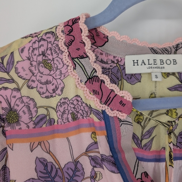 Hale Bob Floral Long Sleeve Blouse Crochet Lace Tassel Tie - Picture 4 of 8